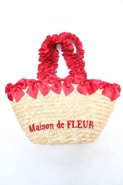 画像1: Maison de FLEUR / フリルハンドルギンガムリボンかごバッグ F レッド Y-26-02-13-073-LO-BG-SZ-ZY