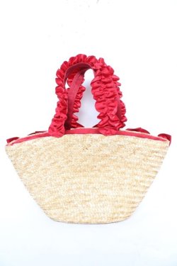 画像2: Maison de FLEUR / フリルハンドルギンガムリボンかごバッグ F レッド Y-26-02-13-073-LO-BG-SZ-ZY