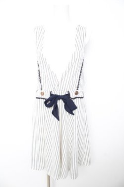 画像1: axes femme POETIQUE / ストライプジャンパースカート M 生成り Y-26-02-13-112-AX-OP-SZ-ZY