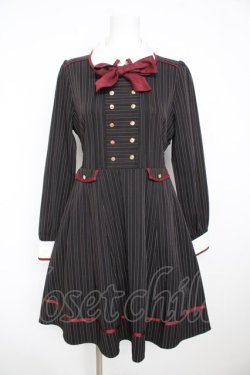 画像1: Amavel / 襟配色ストライプダブルボタンワンピース F 黒 Y-26-02-13-121-CA-OP-SZ-ZY