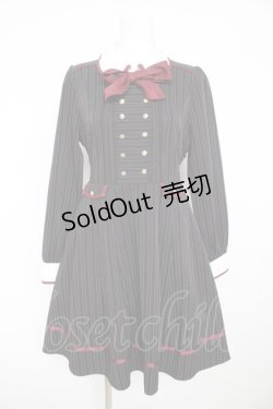 画像1: Amavel / 襟配色ストライプダブルボタンワンピース F 黒 Y-26-02-13-121-CA-OP-SZ-ZY