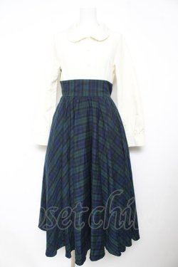 画像1: Favorite / 英国チェックのお嬢様上品ワンピース M グリーン Y-26-02-13-126-LO-OP-SZ-ZY