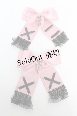 画像1: DearMyLove / レースアップ十字架ツインリボンクリップ  ピンク Y-26-02-13-017-EL-AC-SZ-ZY