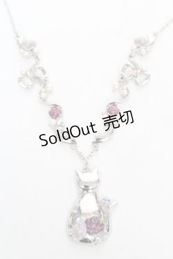 画像1: axes femme / 猫モチーフ×リボンネックレス F シルバー Y-26-02-13-003-AX-AC-SZ-ZY