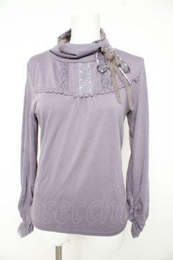 画像1: axes femme / レース重ねタートルネックカットソー M パープル Y-26-02-15-051-AX-TO-IG-ZY