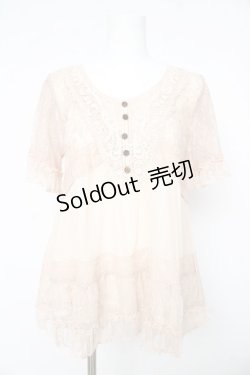 画像1: axes femme / ドットチュールレーススリーブトップス M ピンク Y-26-02-15-053-AX-TO-IG-ZY