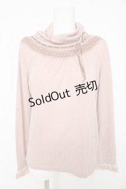 画像1: axes femme / パール配色ベロアはしごリボンカットソー M ピンク Y-26-02-15-055-AX-TO-IG-ZY