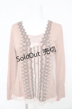 画像1: axes femme / 刺繍入りはしごレースカットソー Ｍ ピンク Y-26-02-15-062-AX-TO-IG-ZY