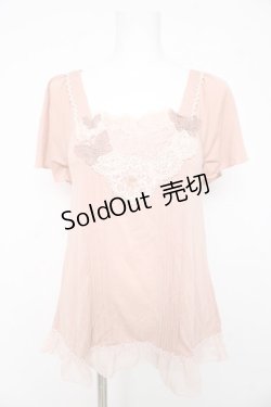 画像1: axes femme / フラワーレースTシャツ M ピンク Y-26-02-15-064-AX-TO-IG-ZY
