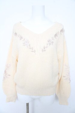 画像1: axes femme / ケーブル刺繍ニットプルオーバー M アイボリー Y-26-02-15-073-AX-TO-IG-ZY