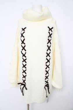 画像1: axes femme / レース切替デザインニットワンピース M オフシロ Y-26-02-15-074-AX-TO-IG-ZY