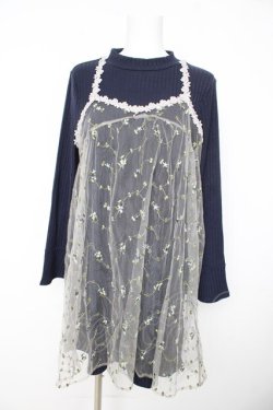 画像1: axes femme / チュール重ね着ニットワンピース M ネイビー Y-26-02-15-077-AX-OP-IG-ZY