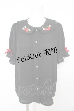 画像1: axes femme kawaii / ベリーズピクニック 半袖ブラウス M 黒 Y-26-02-15-096-AX-BL-SZ-ZY