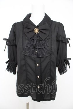画像1: axes femme kawaii / レース襟リボン付ブラウス M 黒 Y-26-02-15-097-AX-BL-SZ-ZY