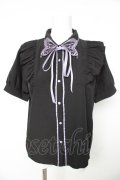 axes femme POETIQUE / バタフライ刺繍襟半袖ブラウス M 黒 Y-26-02-15-098-AX-BL-SZ-ZY
