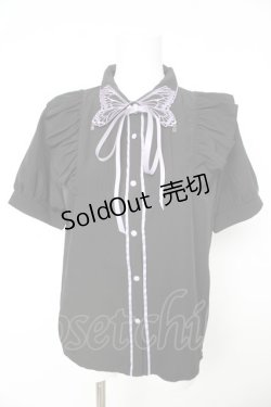 画像1: axes femme POETIQUE / バタフライ刺繍襟半袖ブラウス M 黒 Y-26-02-15-098-AX-BL-SZ-ZY