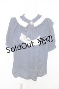 axes femme / ジャボ付きレース×フリルブラウス M 紺 Y-26-02-15-099-AX-BL-SZ-ZY