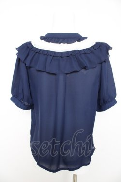 画像2: axes femme / ジャボ付きレース×フリルブラウス M 紺 Y-26-02-15-099-AX-BL-SZ-ZY