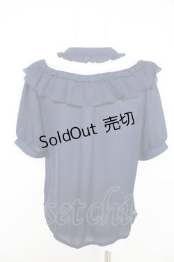 画像2: axes femme / ジャボ付きレース×フリルブラウス M 紺 Y-26-02-15-099-AX-BL-SZ-ZY