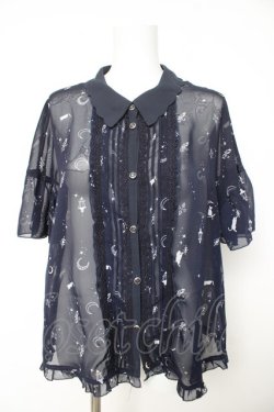 画像1: axes femme / ムーンキャットブラウス M 紺 Y-26-02-15-100-AX-BL-SZ-ZY