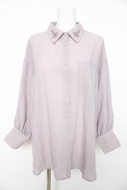 画像1: axes femme / 襟刺繍シアーチェックシャツ F グレージュ Y-26-02-15-101-AX-BL-SZ-ZY