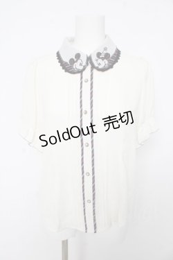 画像1: axes femme POETIQUE / ミッキー&ミニー刺繍襟半袖ブラウス M 生成り Y-26-02-15-103-AX-BL-SZ-ZS