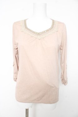 画像1: axes femme / レースラメ刺繍カットソー M 淡ピンク Y-26-02-15-132-AX-TO-SZ-ZY