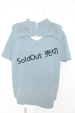 画像1: axes femme POETIQUE / ダークマリン肩開き刺繍ブラウス M グリーン Y-26-02-15-138-AX-BL-SZ-ZY