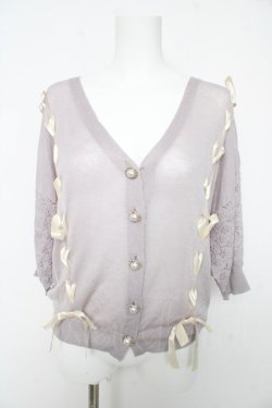 画像1: axes femme / レースアップサマーニットカーディガン M ラベンダー Y-26-02-15-140-AX-TO-SZ-ZY