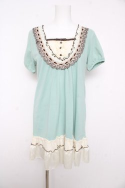 画像1: axes femme / はしごリボンレース半袖チュニック M ミント Y-26-02-15-144-AX-TO-SZ-ZY
