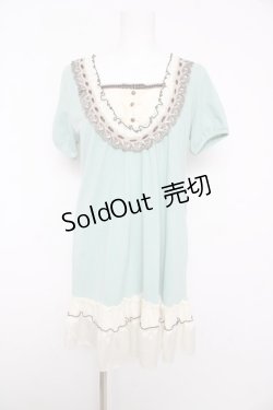 画像1: axes femme / はしごリボンレース半袖チュニック M ミント Y-26-02-15-144-AX-TO-SZ-ZY