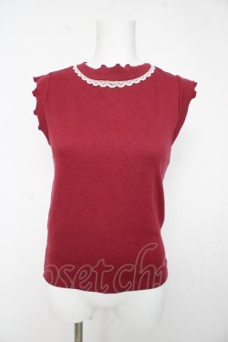 画像1: axes femme POETIQUE / 胸元パールノースリーブトップス M ワイン Y-26-02-15-149-AX-TO-SZ-ZY