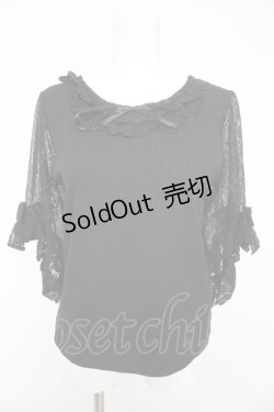 画像1: axes femme / レース×リボン袖プルオーバー M 黒 Y-26-02-15-151-AX-TO-SZ-ZY