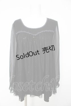 画像1: axes femme / スパンコールシフォンスリーブトップス M 黒 Y-26-02-15-153-AX-TO-SZ-ZS