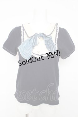 画像1: axes femme / リボン付きブラウス風プルオーバー M 紺 Y-26-02-15-158-AX-TO-SZ-ZY