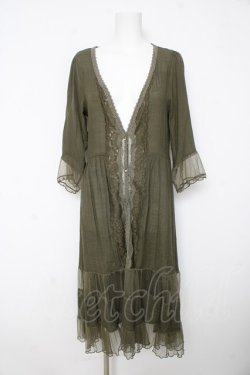 画像1: axes femme / ドットチュール切り替えロングカーディガン M カーキ Y-26-02-15-165-AX-TO-SZ-ZY