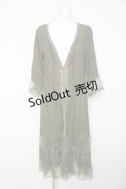 画像1: axes femme / ドットチュール切り替えロングカーディガン M カーキ Y-26-02-15-165-AX-TO-SZ-ZI