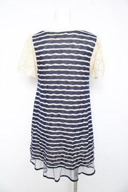 画像2: axes femme / ボーダー柄Ａラインチュニック M 紺 Y-26-02-15-167-AX-TO-SZ-ZY