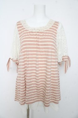 画像1: axes femme / Backデザイン半袖チュニ M 淡ピンク Y-26-02-15-170-AX-TO-SZ-ZY