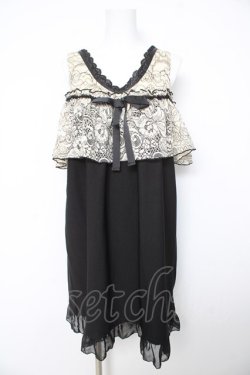 画像1: axes femme POETIQUE / 肩開きレース使いカットチュニ M 黒 Y-26-02-15-171-AX-OP-SZ-ZY