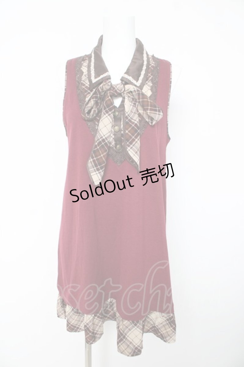 画像1: axes femme / チェック柄リボン付チュニック M 赤 Y-26-02-15-176-AX-TS-SZ-ZT562 (1)
