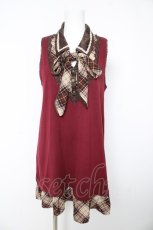 画像1: axes femme / チェック柄リボン付チュニック M 赤 Y-26-02-15-176-AX-TS-SZ-ZT562 (1)