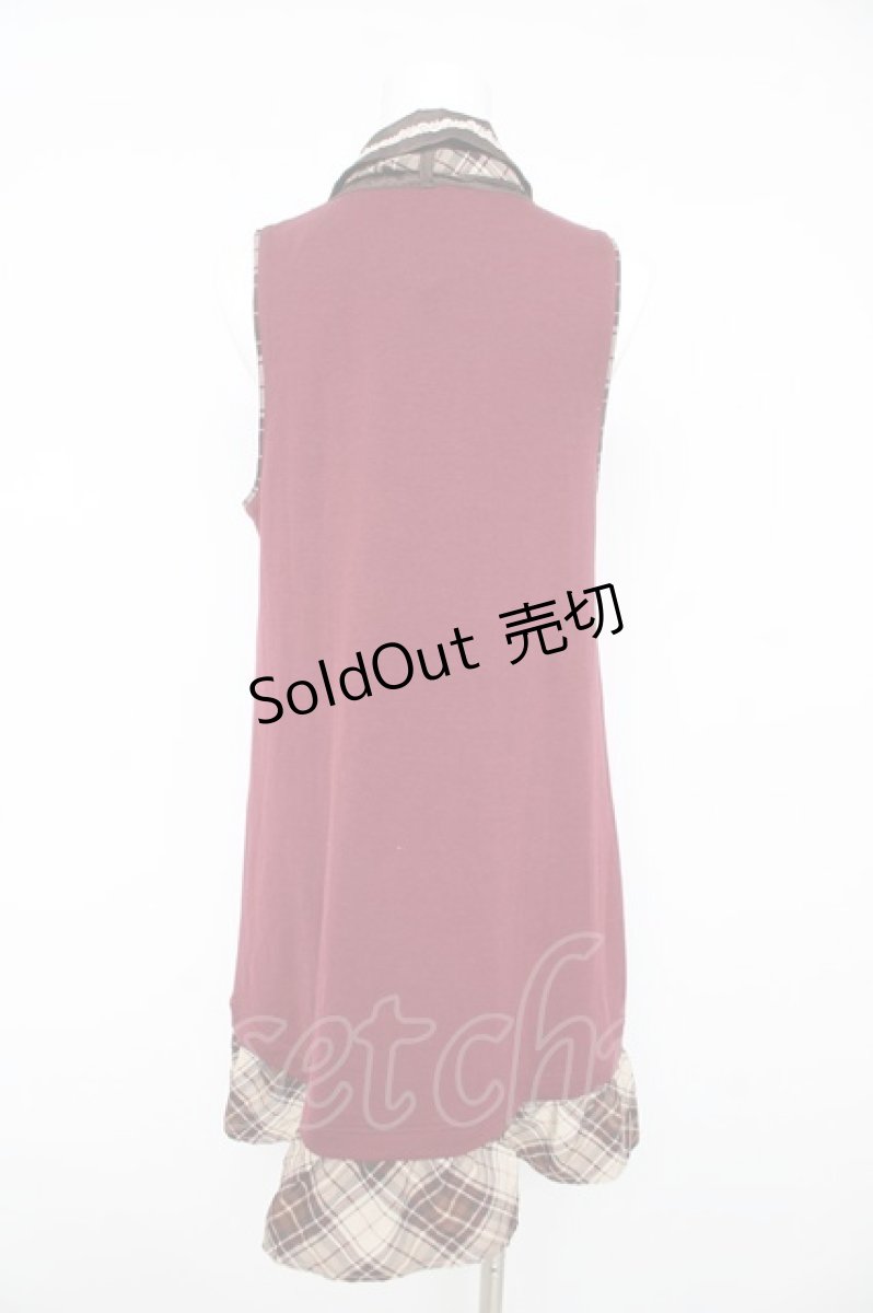 画像2: axes femme / チェック柄リボン付チュニック M 赤 Y-26-02-15-176-AX-TS-SZ-ZT562 (2)