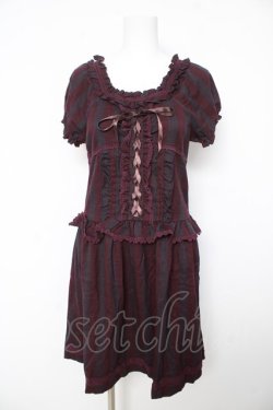 画像1: axes femme / チェックレースアップワンピ M ワイン Y-26-02-15-177-AX-OP-SZ-ZY