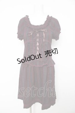 画像1: axes femme / チェックレースアップワンピ M ワイン Y-26-02-15-177-AX-OP-SZ-ZY