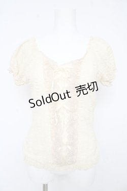 画像1: axes femme / フロント編み上げレース半袖トップス Ｍ 生成り Y-26-02-15-027-AX-TO-IG-ZY