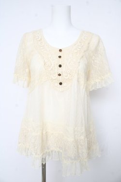 画像1: axes femme / ドットチュールレーススリーブトップス M 生成り Y-26-02-15-030-AX-TO-IG-ZY