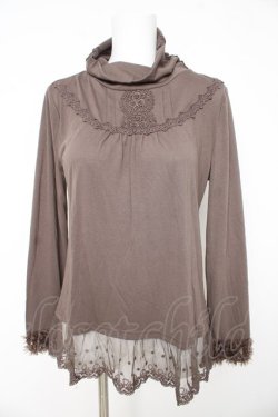 画像1: axes femme / ファーカフスハイネックカットソー M ブラウン Y-26-02-15-035-AX-TO-IG-ZY