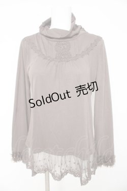 画像1: axes femme / ファーカフスハイネックカットソー M ブラウン Y-26-02-15-035-AX-TO-IG-ZY