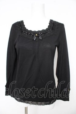 画像1: axes femme / サテンベロアリボンカットソー M クロ Y-26-02-15-040-AX-TO-IG-ZY